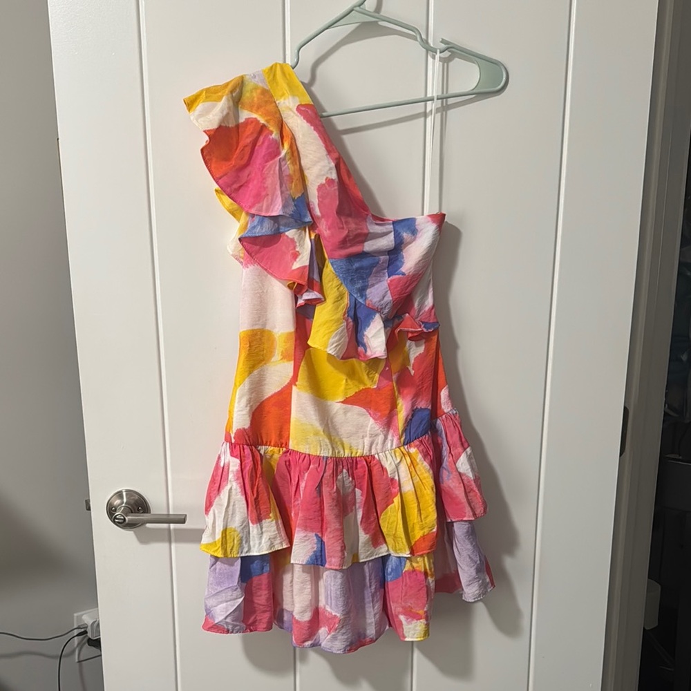 Colorful One-Shoulder Ruffle Dress